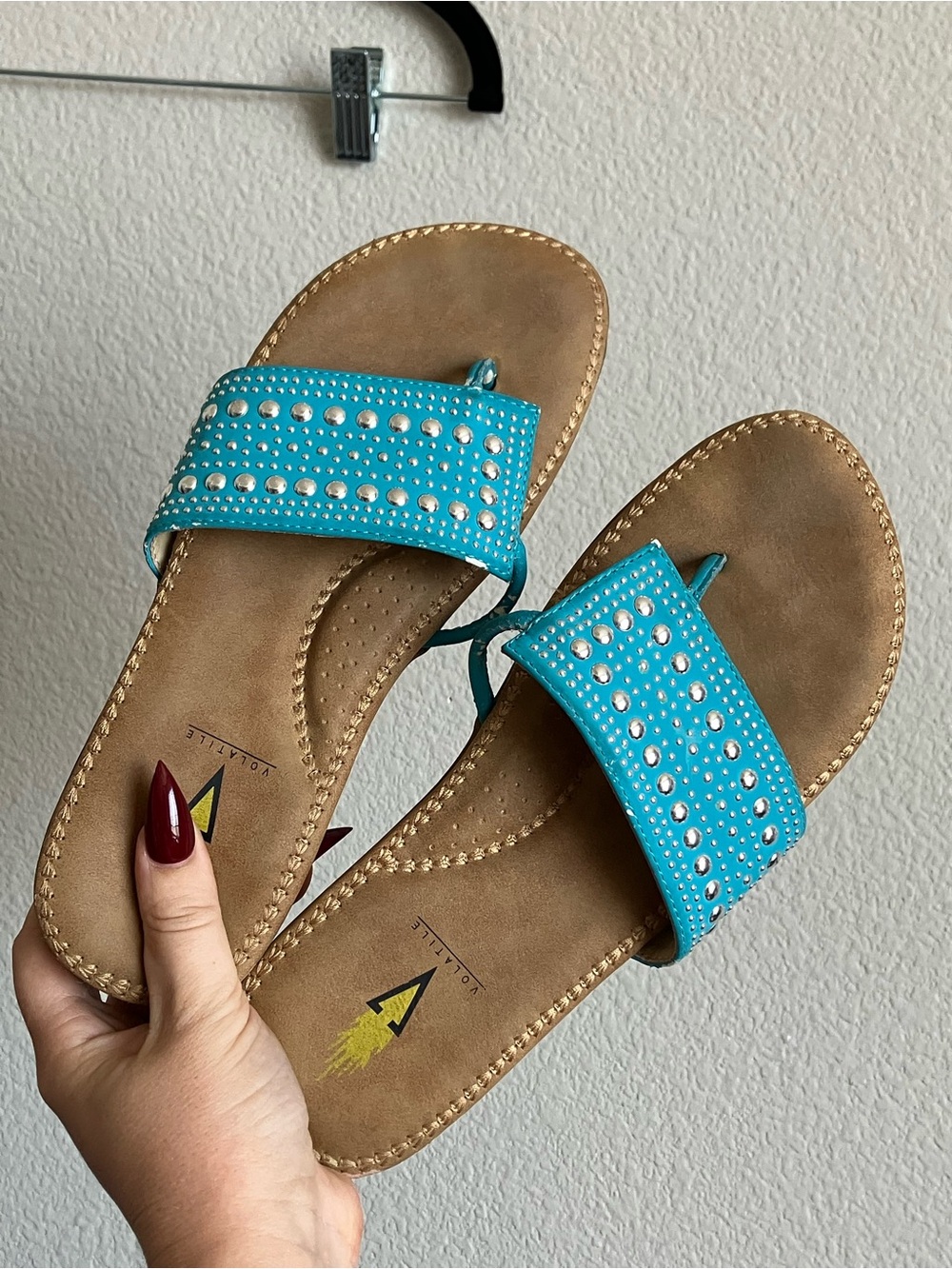 Volatile Turquoise Studded Slide Sandals
